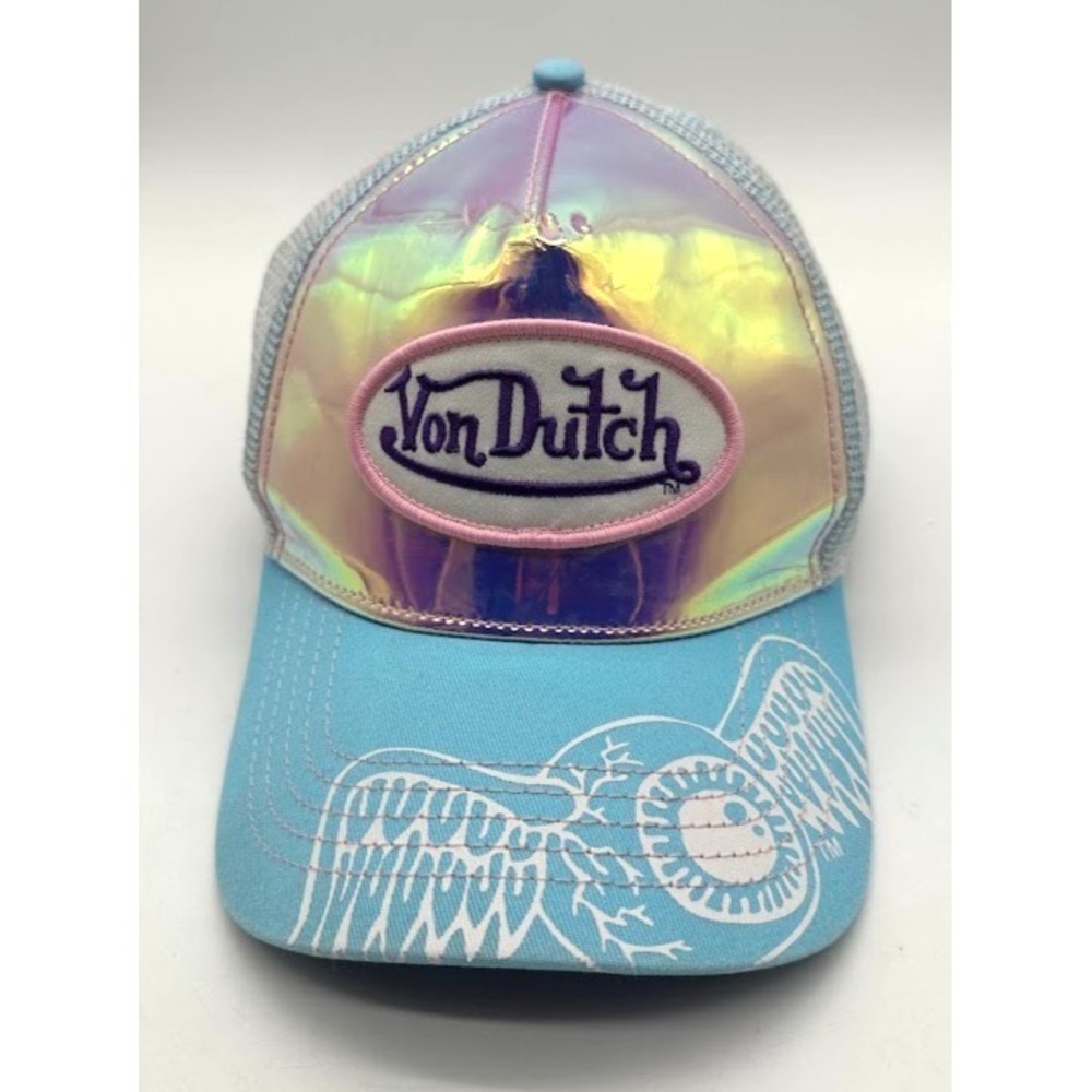 Von Dutch Trucker Hat Iridescent Y2K Blue Purple Snapback Mesh Cap USA Rare